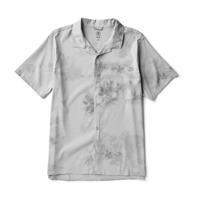 Roark Bless Up Trail Button Up Shirt in Ghost Grey with tie-dye pattern on a white background
