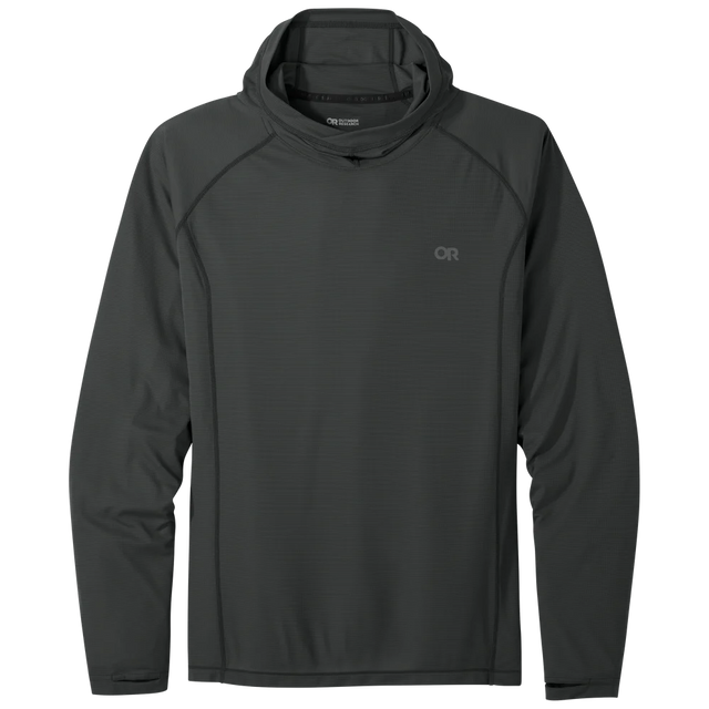 Outdoor Research men's Echo Hoodie sun hoodie in Storm on a neutral background.