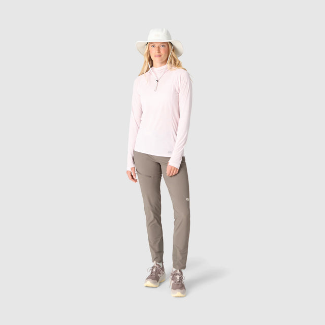Outdoor Research Women's Echo Sun Hoodie in Cherry Blossom on a neutral background.