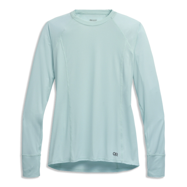 Outdoor Research Women's Echo Long Sleeve Tee in Tidal on a neutral background.