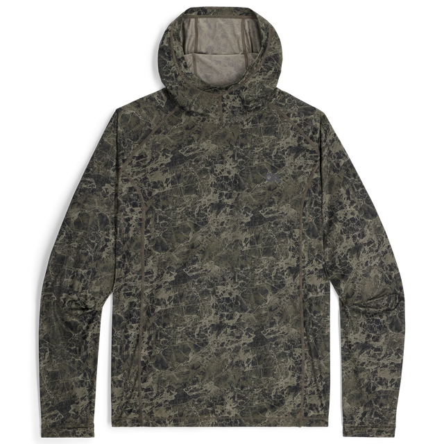 Outdoor Research Men's Echo Hoodie in Ranger Green Granite Print on a white background