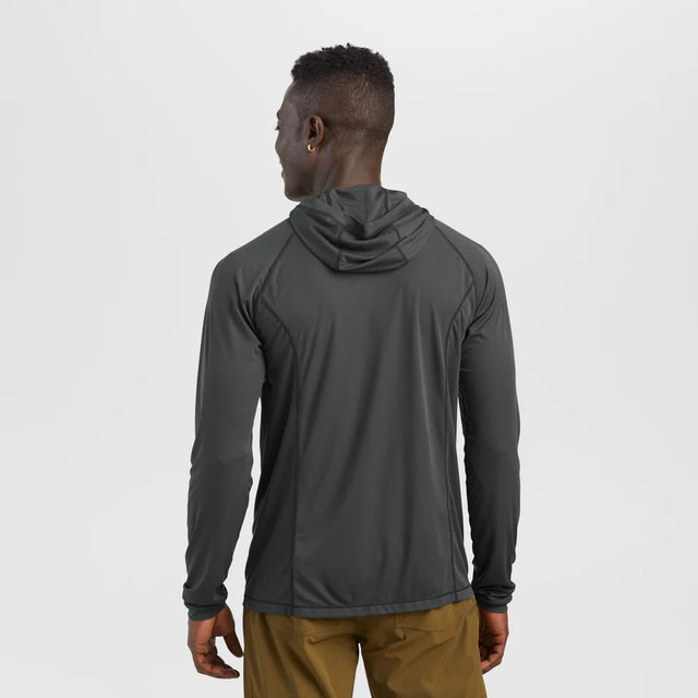 Outdoor Research men's Echo Hoodie sun hoodie in Storm on a neutral background.