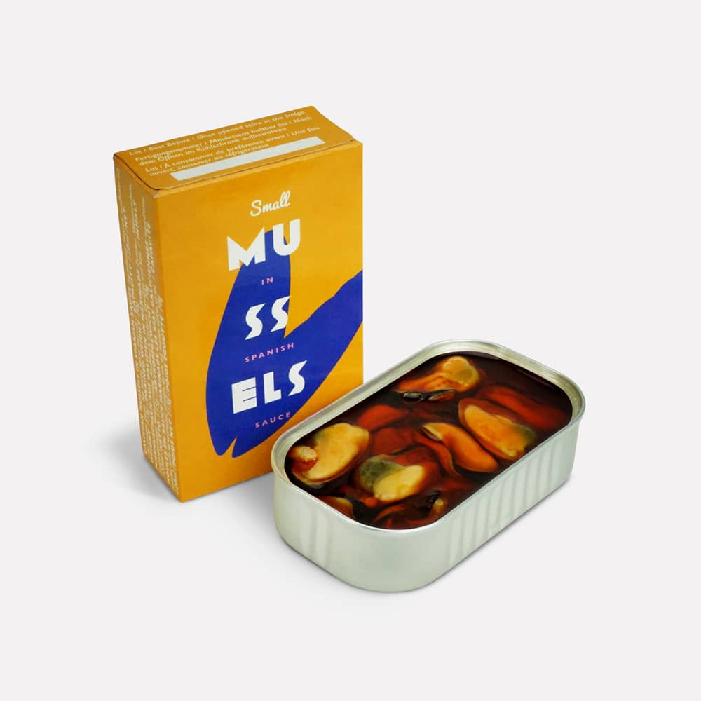 La Narval from Don Gastronom Galician Mussels in Spanish Escabeche Sauce on a neutral background.