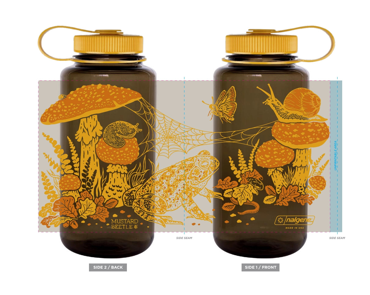 Toad & Mushrooms, 32oz Wide Mouth Nalgene Water Bottle