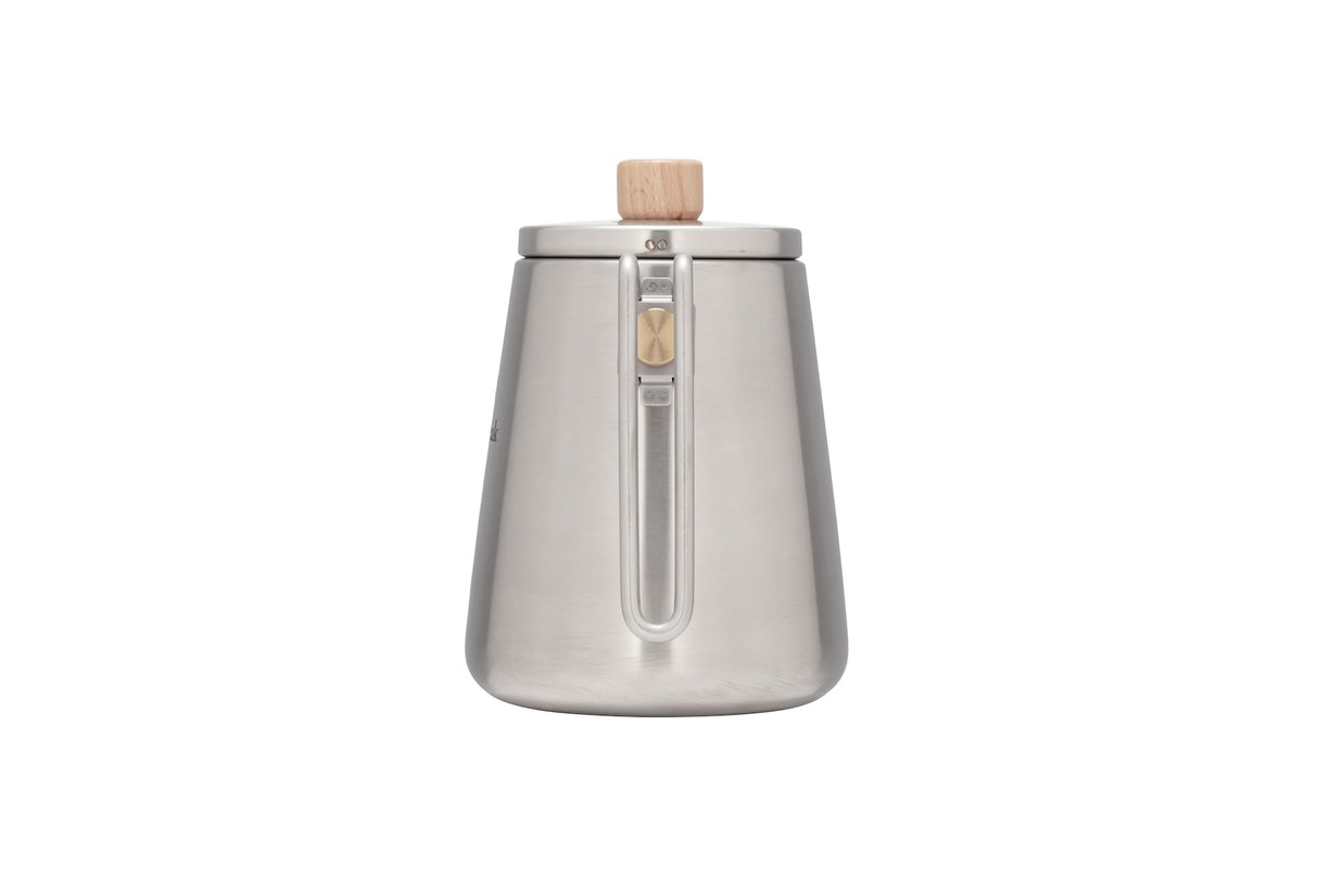 Snow Peak Field Barista Kettle for camp coffee on a neutral background.