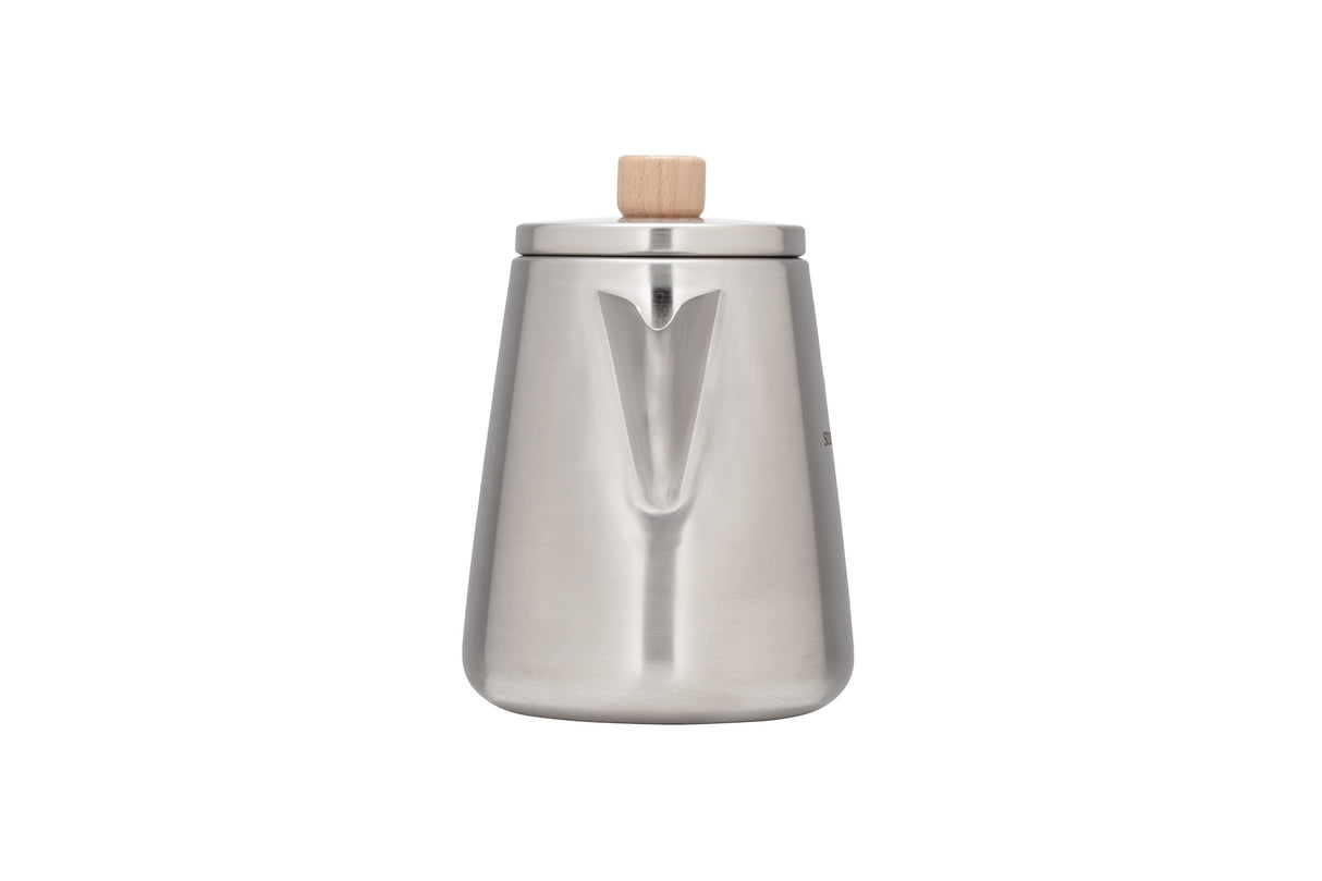 Snow Peak Field Barista Kettle for camp coffee on a neutral background.