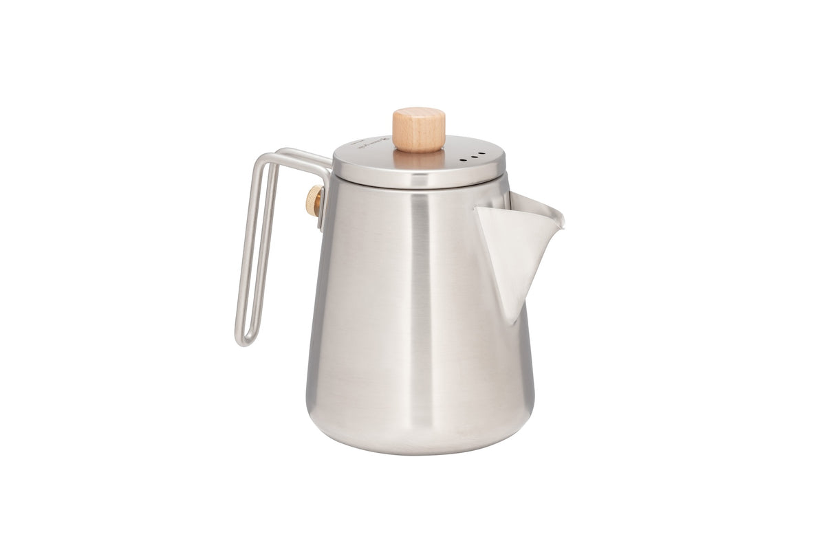 Snow Peak Field Barista Kettle for camp coffee on a neutral background.