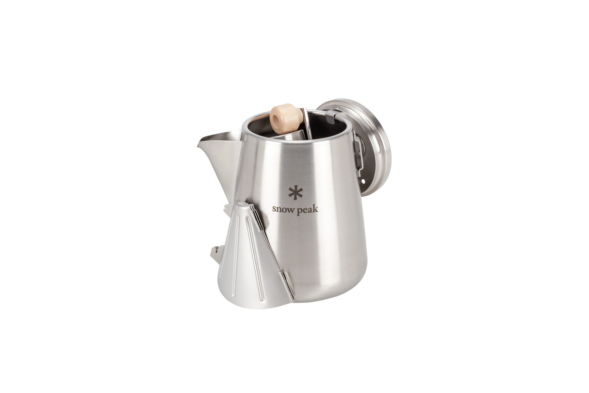 Snow Peak Field Barista Kettle for camp coffee on a neutral background.