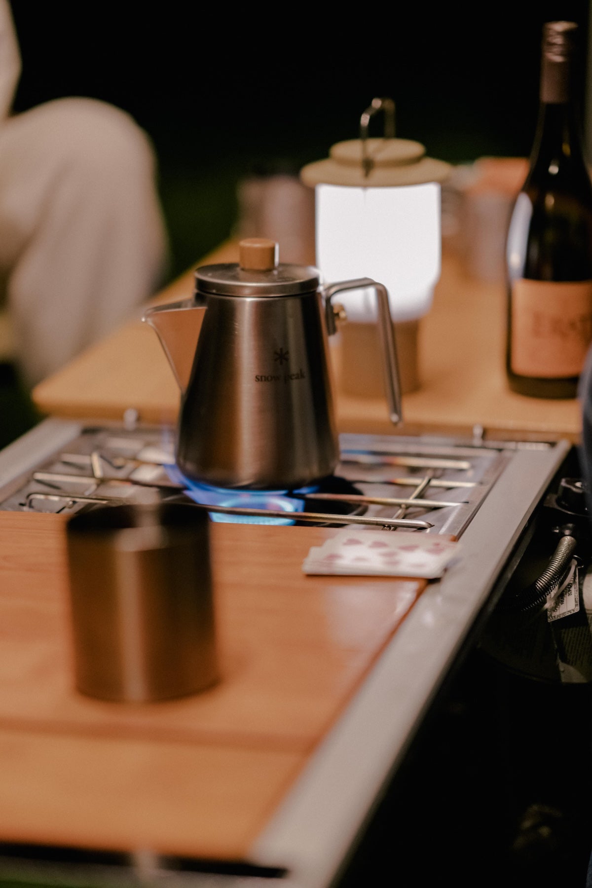 Snow Peak Field Barista Kettle for camp coffee outdoors.