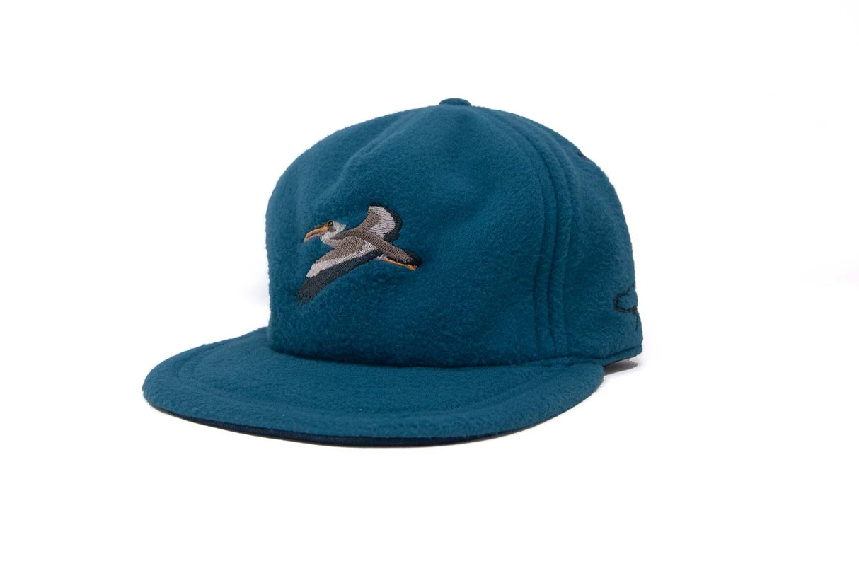 Blue Ampal Creative Glider Fleece Strapback Hat with a bird emblem on a white background