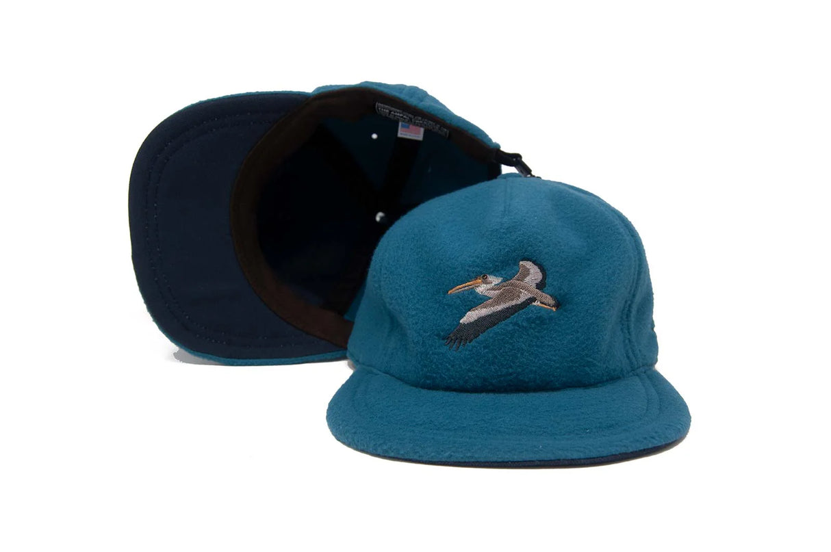 Blue Ampal Creative Glider Fleece Strapback Hat with bird design on a white background