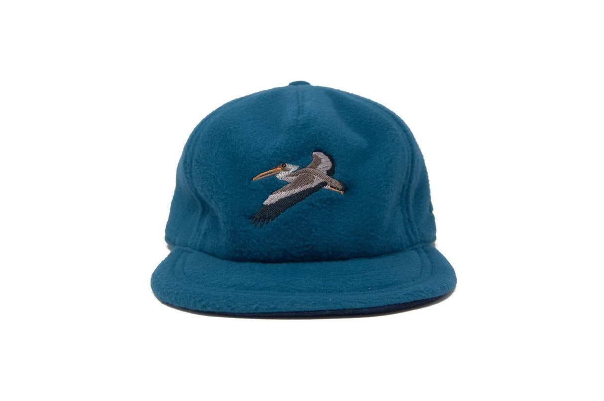 Blue Ampal Creative Glider Fleece Strapback Hat with a bird design on a white background