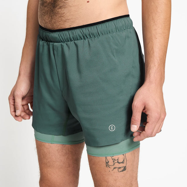 Ciele Athletics M DLYShort 5" Long Brief Short men's running shorts in Silver Pine worn by a man on a neutral background.