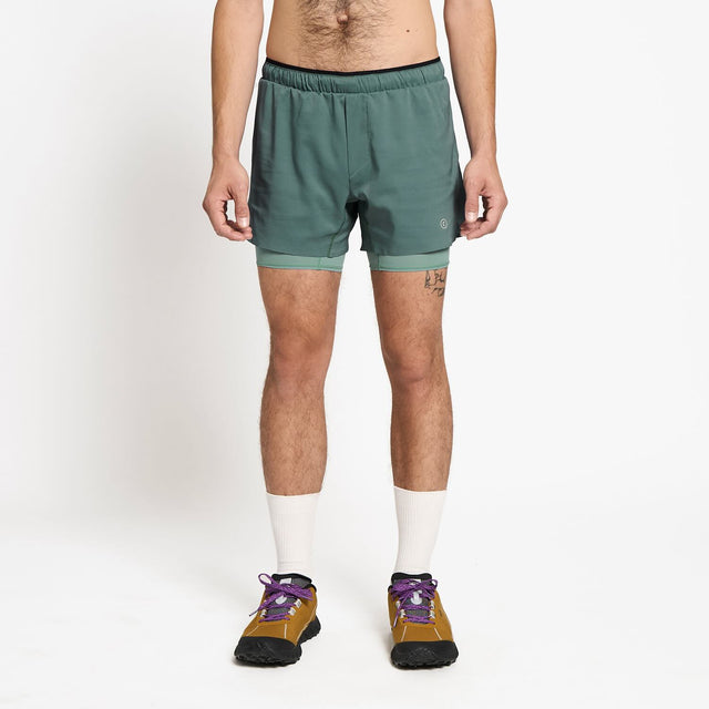 Ciele Athletics M DLYShort 5" Long Brief Short men's running shorts in Silver Pine worn by a man on a neutral background.