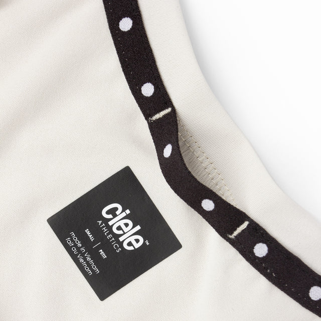 Close-up of a label on a Ciele Athletics men's DLYTshirt Running Shirt in Rainy Day with 'Ciele Athletics' branding.