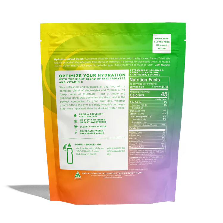 Tailwind Nutrition Rapid Hydration Variety Pack from the rear.