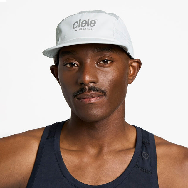 Ciele Athletics GOCap Classic Athletics running hat in Light Grey worn by a man on a neutral background.