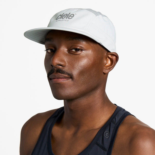 Ciele Athletics GOCap Classic Athletics running hat in Light Grey worn by a man on a neutral background.