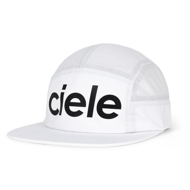 Ciele Athletics GOCap Comp Century Trooper white running cap with 'ciele' logo on a white background