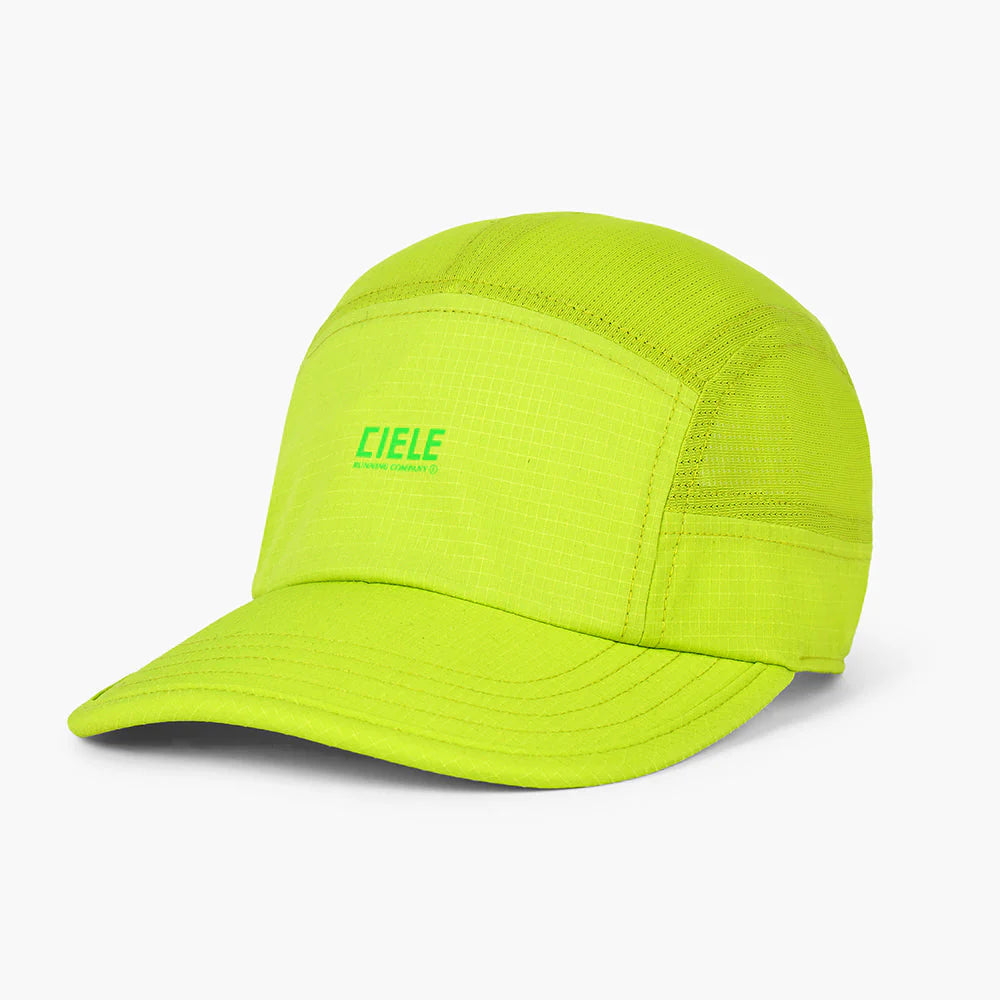 ciele athletics GOCap SC Field - Capital RC running hat in Lime Green with 'Ciele' branding on a white background