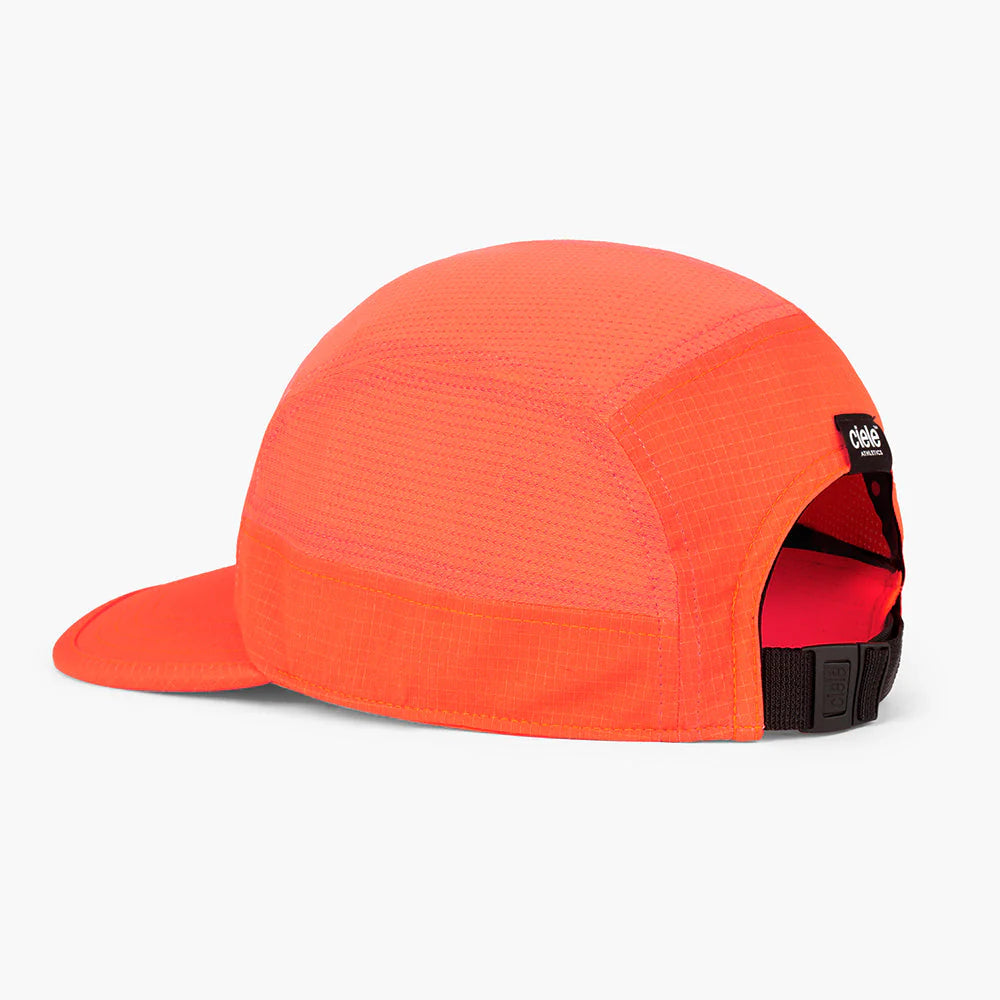 Orange GOCap SC Field - Capital RC running hat in Infrared with a black strap on a white background