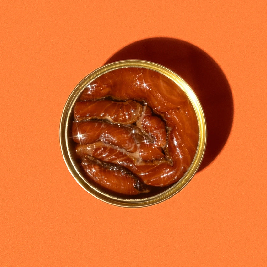 Wildfish Cannery Smoked Coho Salmon on an orange background