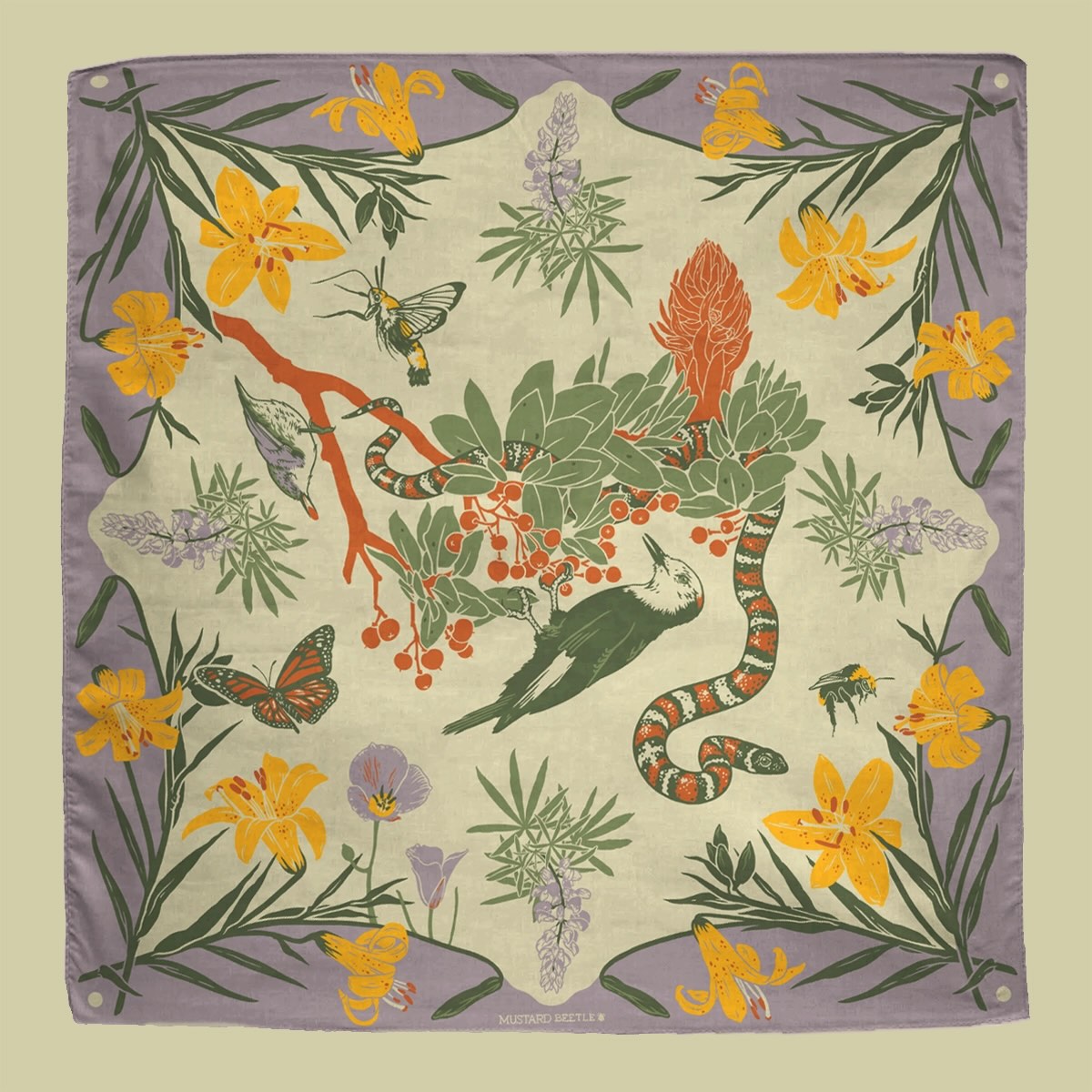 Mustard Beetle San Jacinto Bandana on a neutral background.