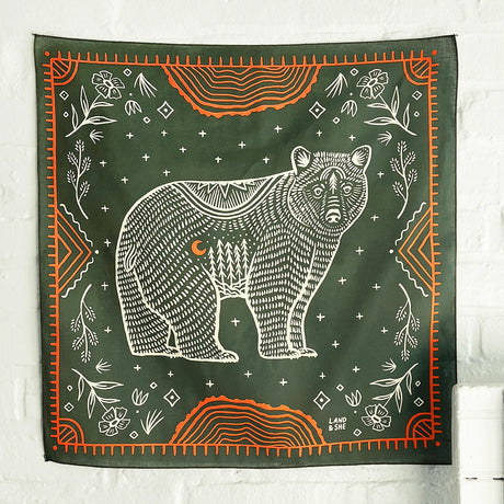 Land & She Pine Bear Bandana on a neutral background.