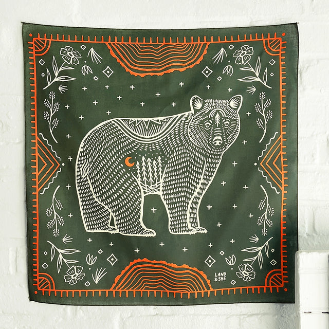 Land & She Pine Bear Bandana on a neutral background.