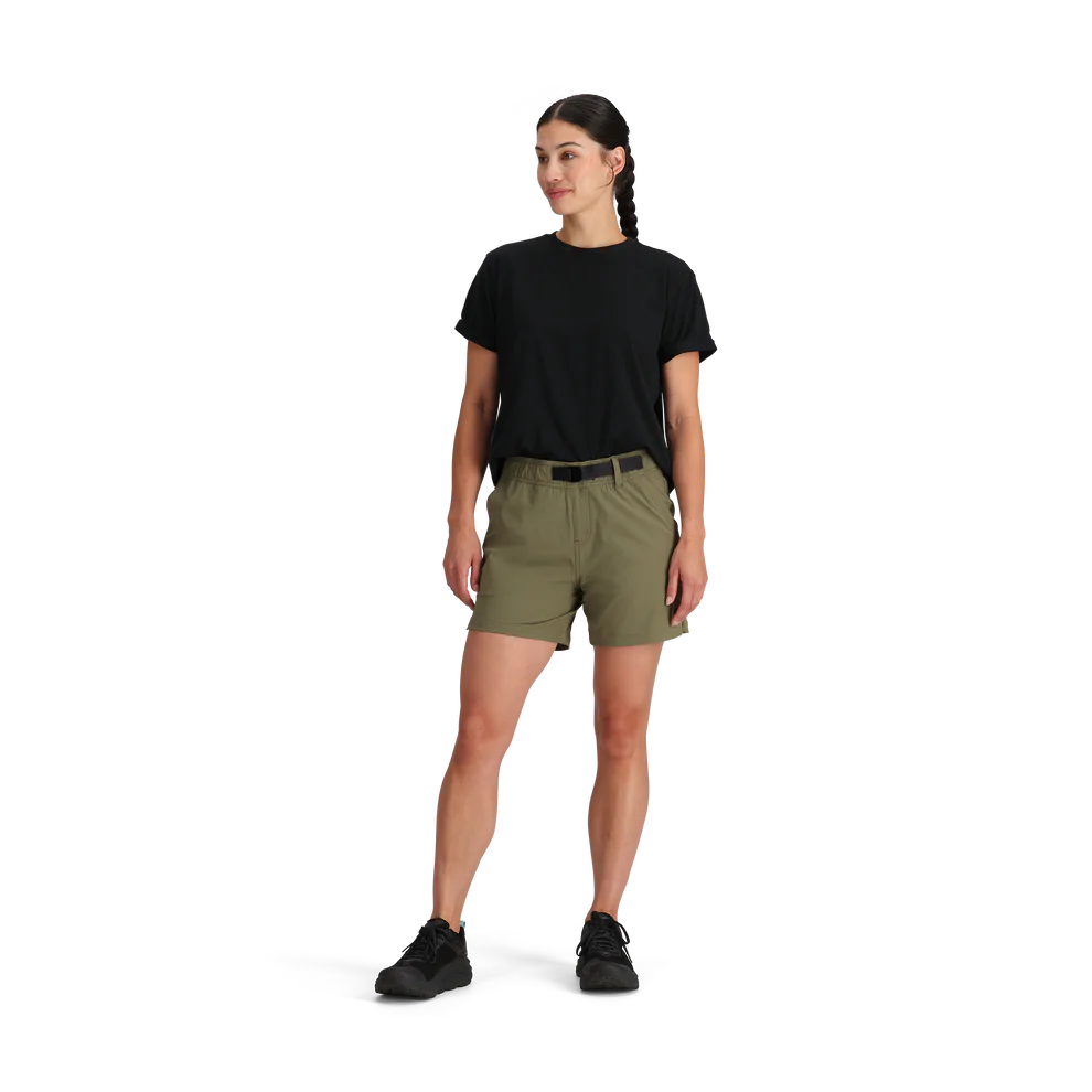 Outdoor Research Women's Ferrosi Short 5" Inseam in Ranger Green on a neutral background.