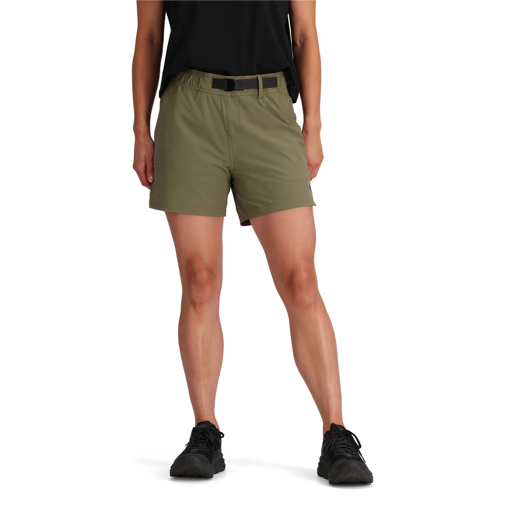 Outdoor Research Women's Ferrosi Short 5" Inseam in Ranger Green on a neutral background.