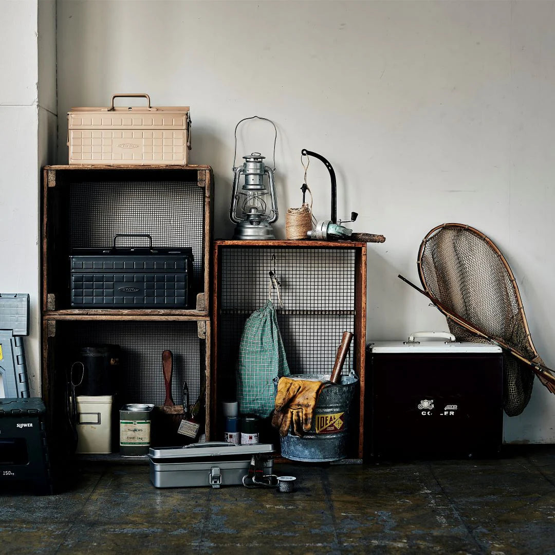 Toyo Steel ST-350 toolbox made in Japan on a shelf.