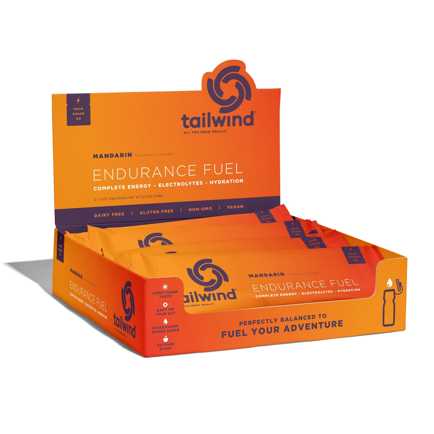 Tailwind Nutrition Endurance Fuel in Mandarin display box on a neutral background.