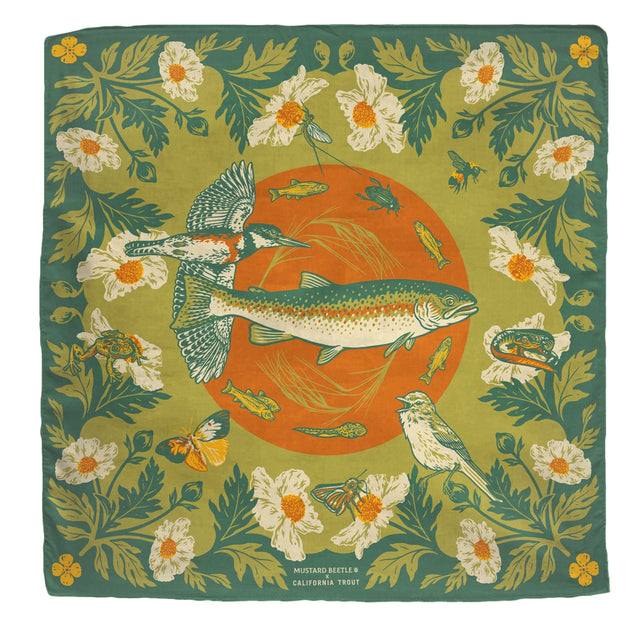 Mustard Beetle Malibu Creek For CalTrout Bandana on a white background.