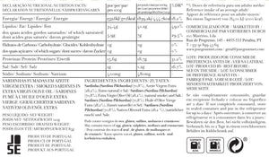 Nutritional facts label and ingredients list for Jose Gourmet Smoked Sardines in Extra Virgin Olive Oil