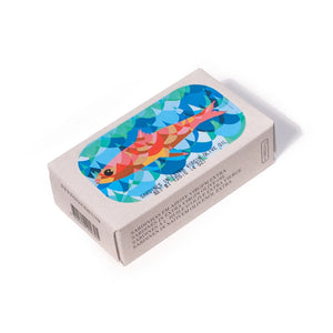 Jose Gourmet Sardines in Extra Virgin Olive Oil with a colorful fish design on a white background