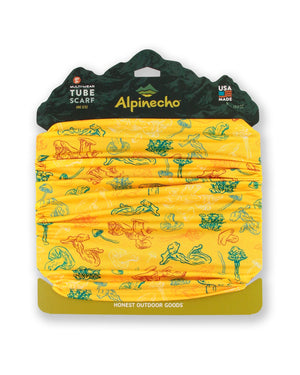 Alpinecho's Friendly Fungi Neck Gaiter on a neutral background.