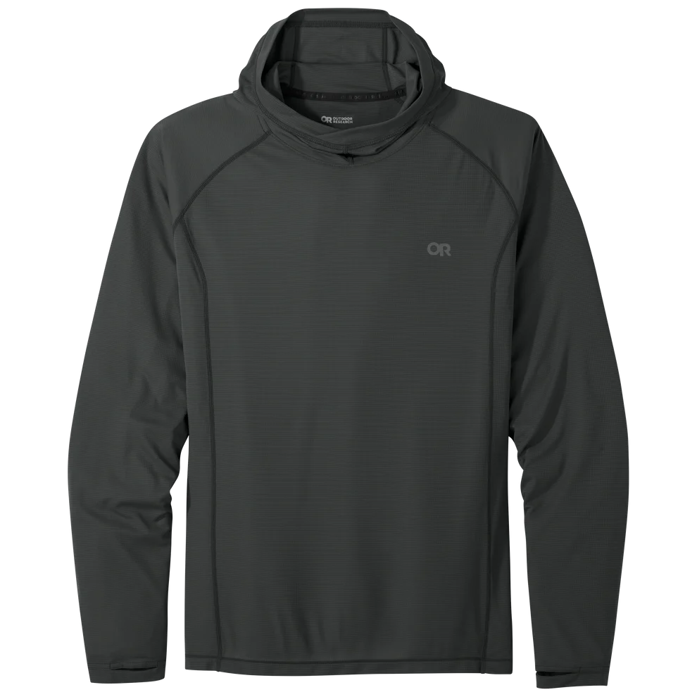 Outdoor Research men's Echo Hoodie sun hoodie in Storm on a neutral background.