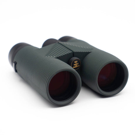 Nocs Provisions Pro Issue 8X Waterproof Binoculars in Alpine Green on a neutral background.