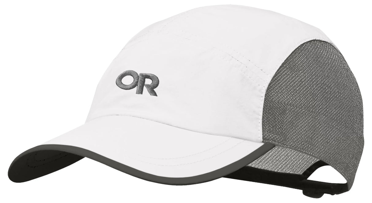 Outdoor Research Swift Cap hiking hat in White/Light Grey on a neutral background.