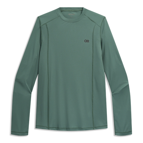 Outdoor Research Men's Echo Long Sleeve Tee in Malachite on a neutral background.