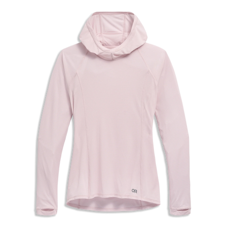 Outdoor Research Women's Echo Sun Hoodie in Cherry Blossom on a neutral background.