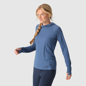 Outdoor Research Women's Echo Sun Hoodie in Skyline on a neutral background.