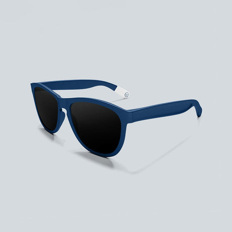 Cape Clasp recycled plastic sunglasses in a navy blue with black polarized lenses.