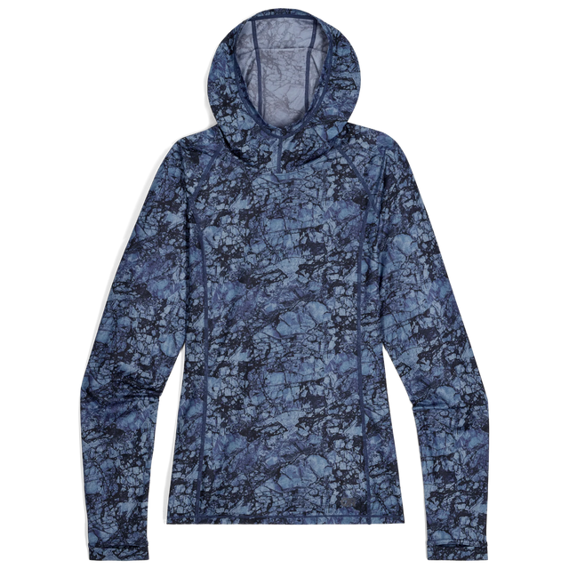 Outdoor Research Women's Echo Hoodie in Fjord Granite Print on a white background