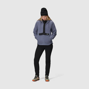Person wearing an Outdoor Research Women's Grayland Fleece Pullover Hoodie on a white background