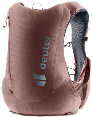 deuter Traick 5 SL running hydration vest in Raisin-Caspia on a neutral background.