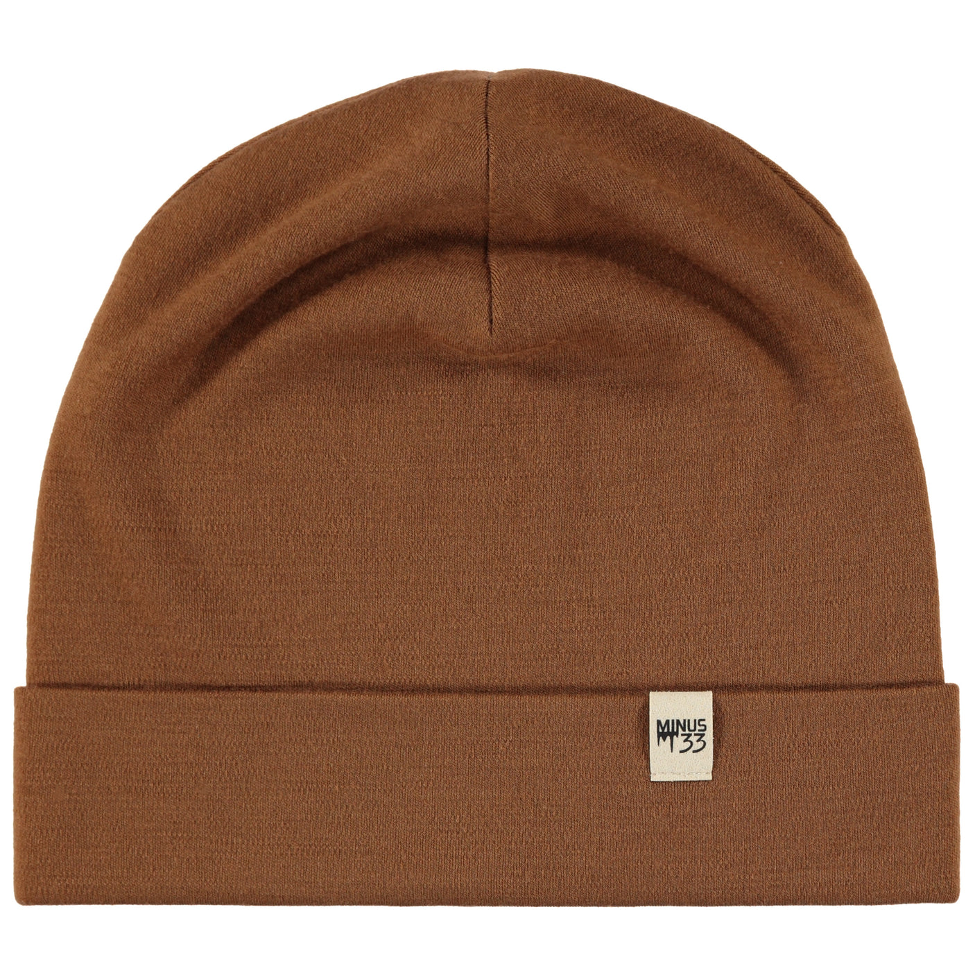 Minus33 Ridge Cuff Merino Wool Beanie in Golden Brown on a neutral background.