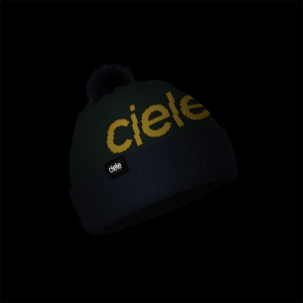 Ciele CLXCBeanie showcased in the dark, highlighting its reflective stitching.