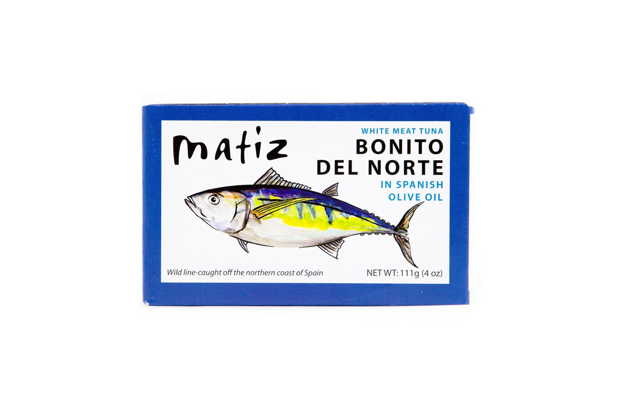 Matiz Bonito Del Norte in Spanish Olive Oil on a neutral background.
